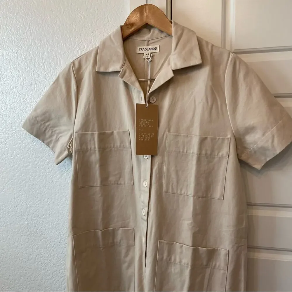 Tradlands Cream Short-Sleeve Utility Jumpsuit